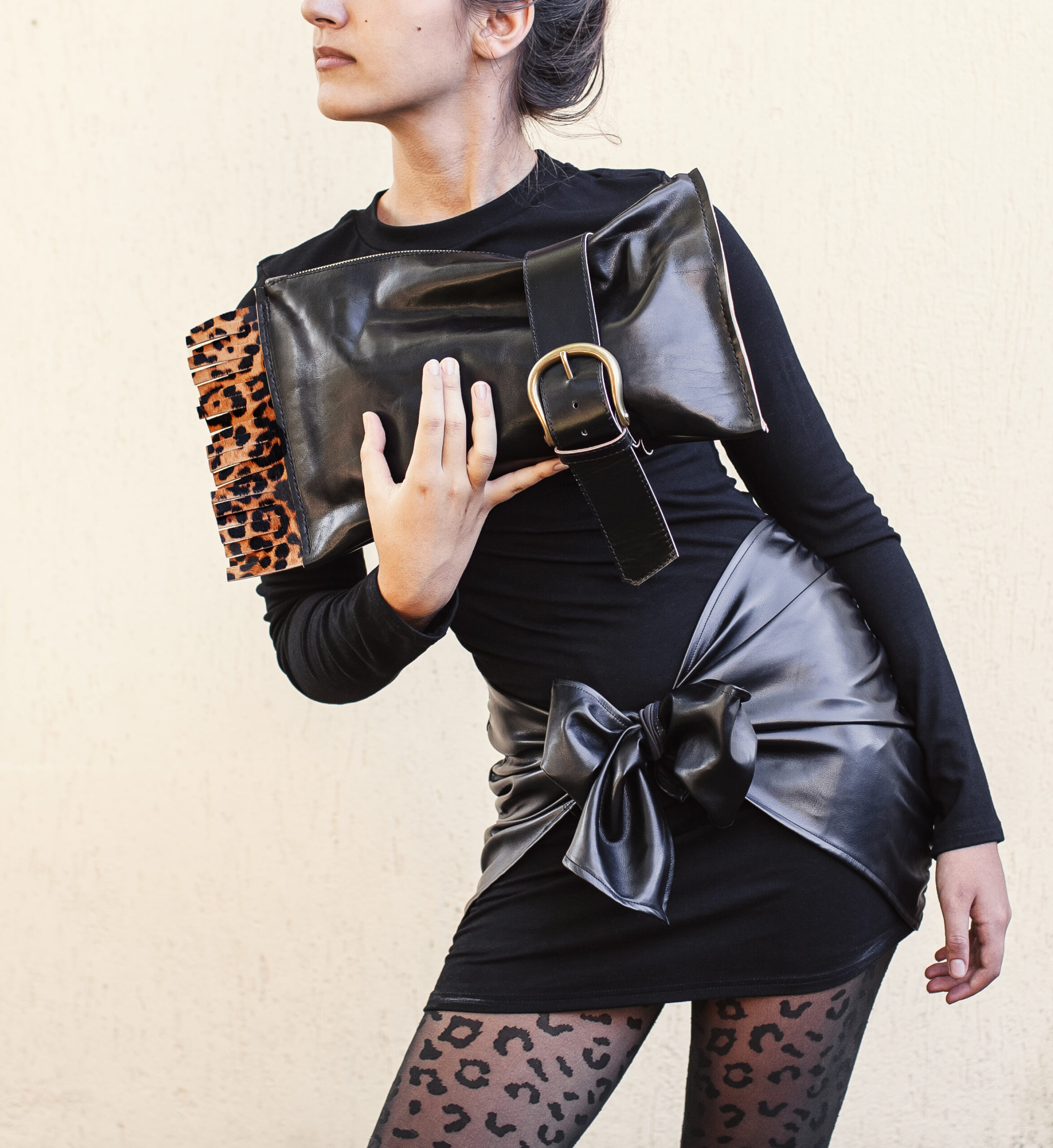 clutch & black stiletto heels*